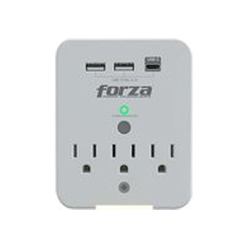 Forza FWT-331USBC - Protector contra sobretensiones (montaje en pared) - CA 125 V - 1875 vatios - conectores de salida: 3 - blan